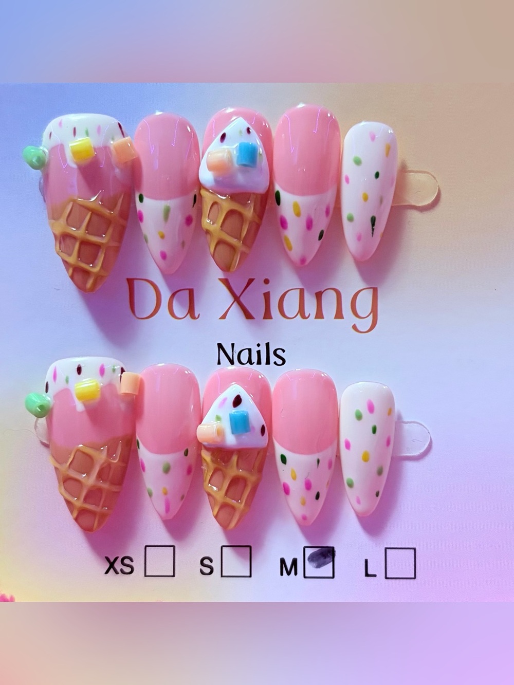 Pink Ice Cream Cone Kids Nail Set